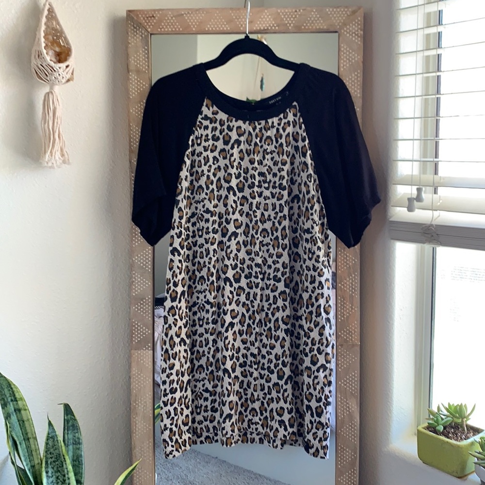 Obey Leopard Raglan Sleeve Shirt Dress